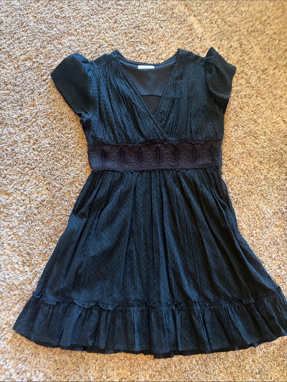Altar'd State Black Short Sleeve Lace-Waist Dress